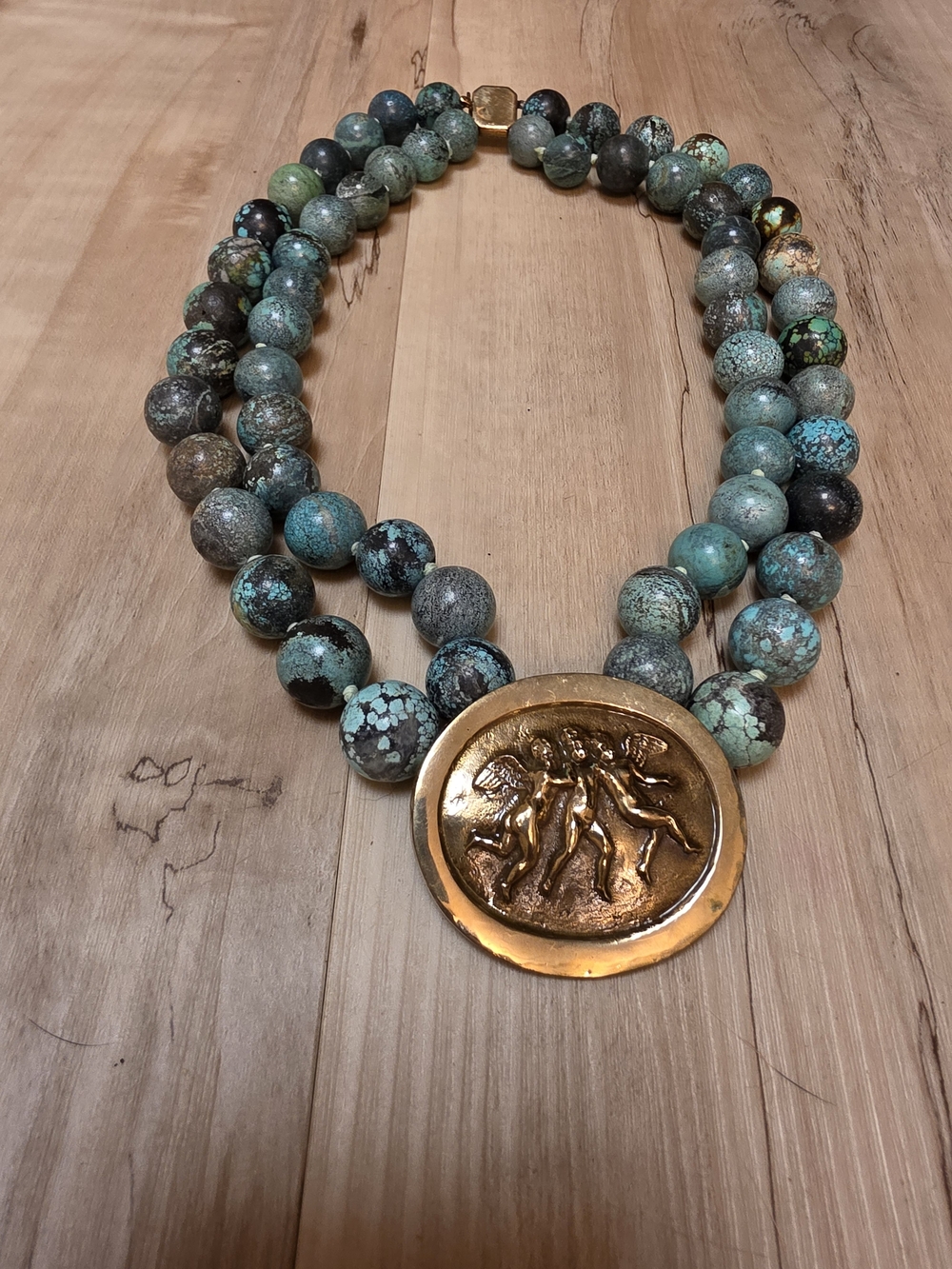 EUC Vintage Handcrafted Turquoise Bead Necklace 14kt Gold Filled